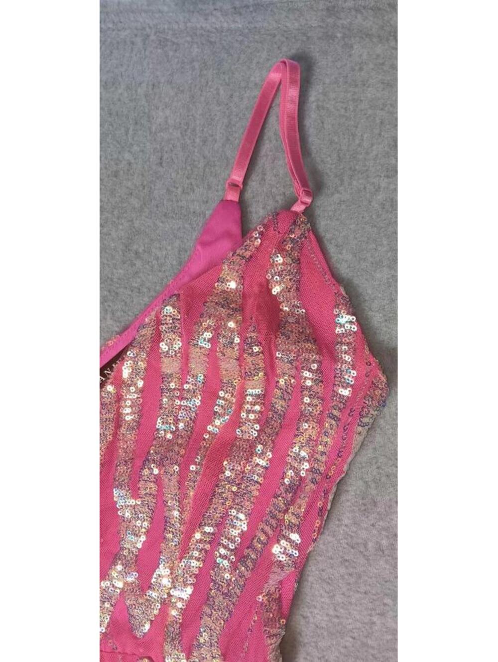 Banjul Sequin Mermaid Fit And Flare Maxi Dress Womens Size Small Pink With Rose - Picture 11 of 12